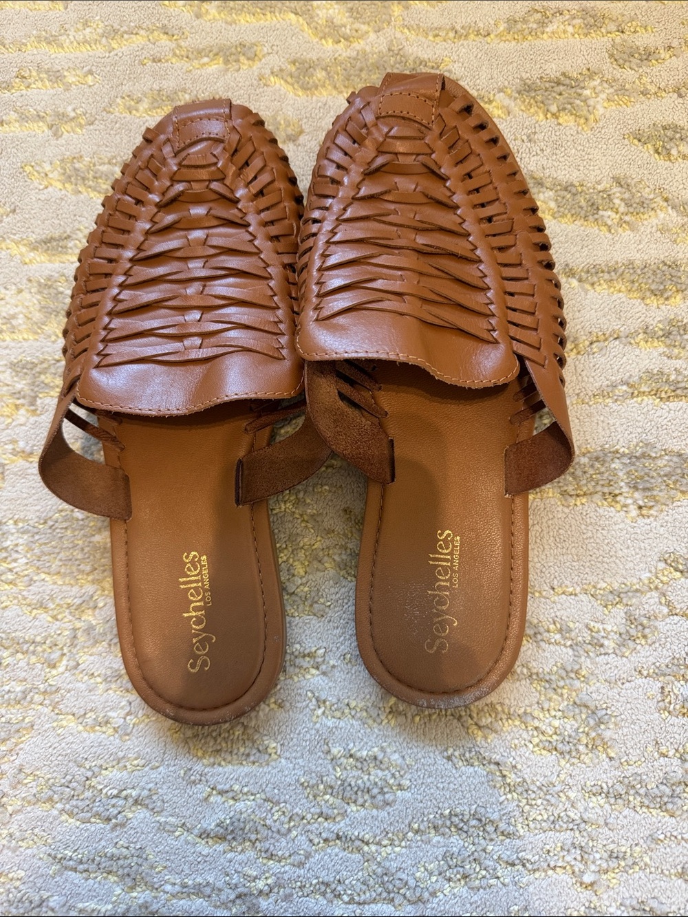 Seychelles Cognac Woven Leather Slide Mules
